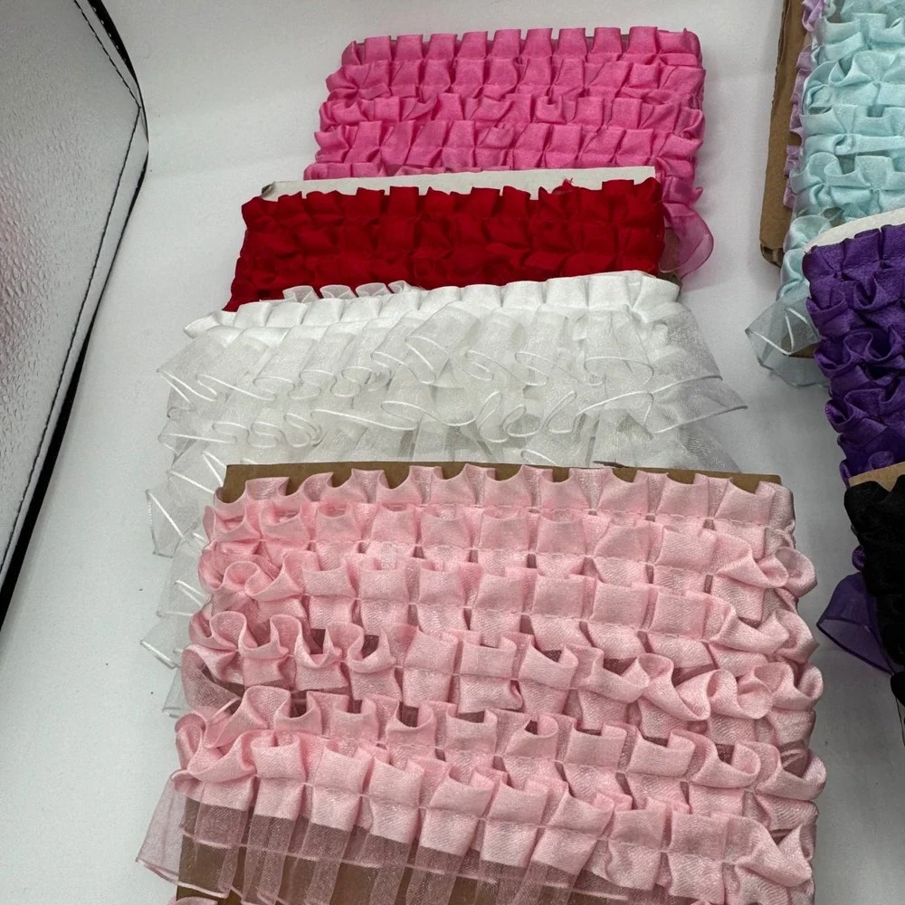 8pc Lot Pleated Organza Satin Ruffle Trim Ribbon Assorted Colors 1 Inch Wide